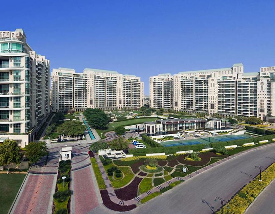 Aerial view of the DLF Magnolias 2 towers and landscaped grounds