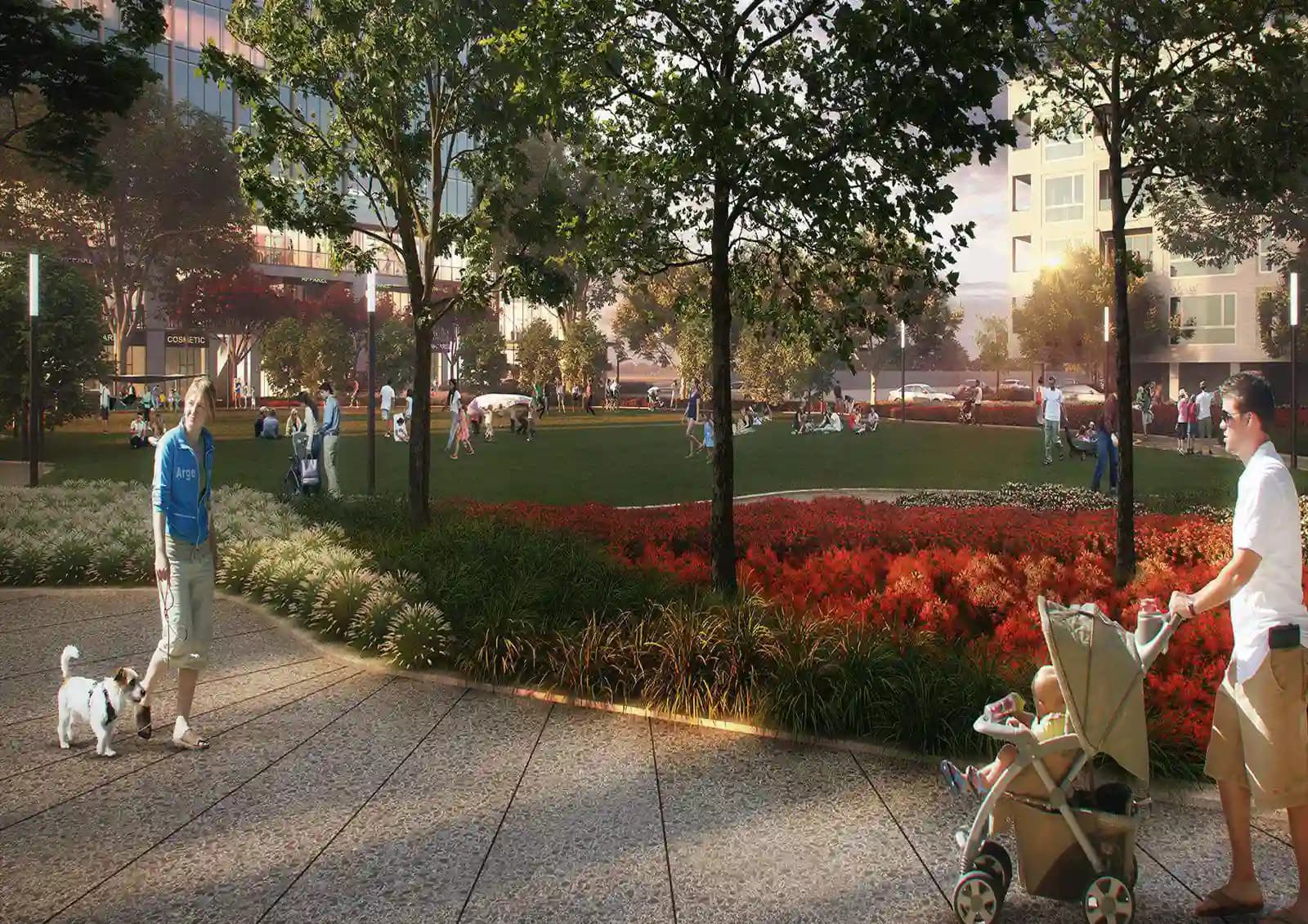 Landscaped green surroundings representative of DLF The Grove