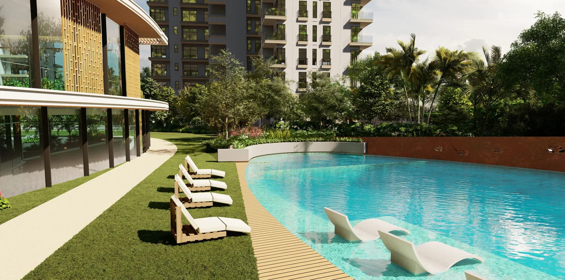 Clubhouse and pool deck at TARC Ishva