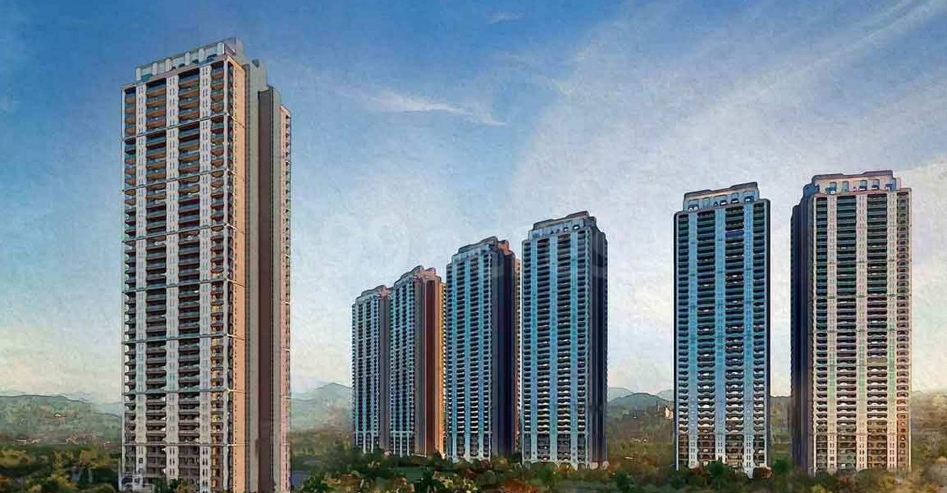 DLF Privana North towers set within open, green surroundings