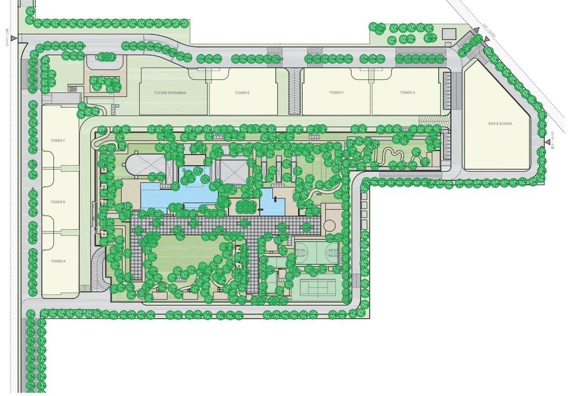 Indicative masterplan segment of Oberoi Three Sixty North, showing tower and landscape layout